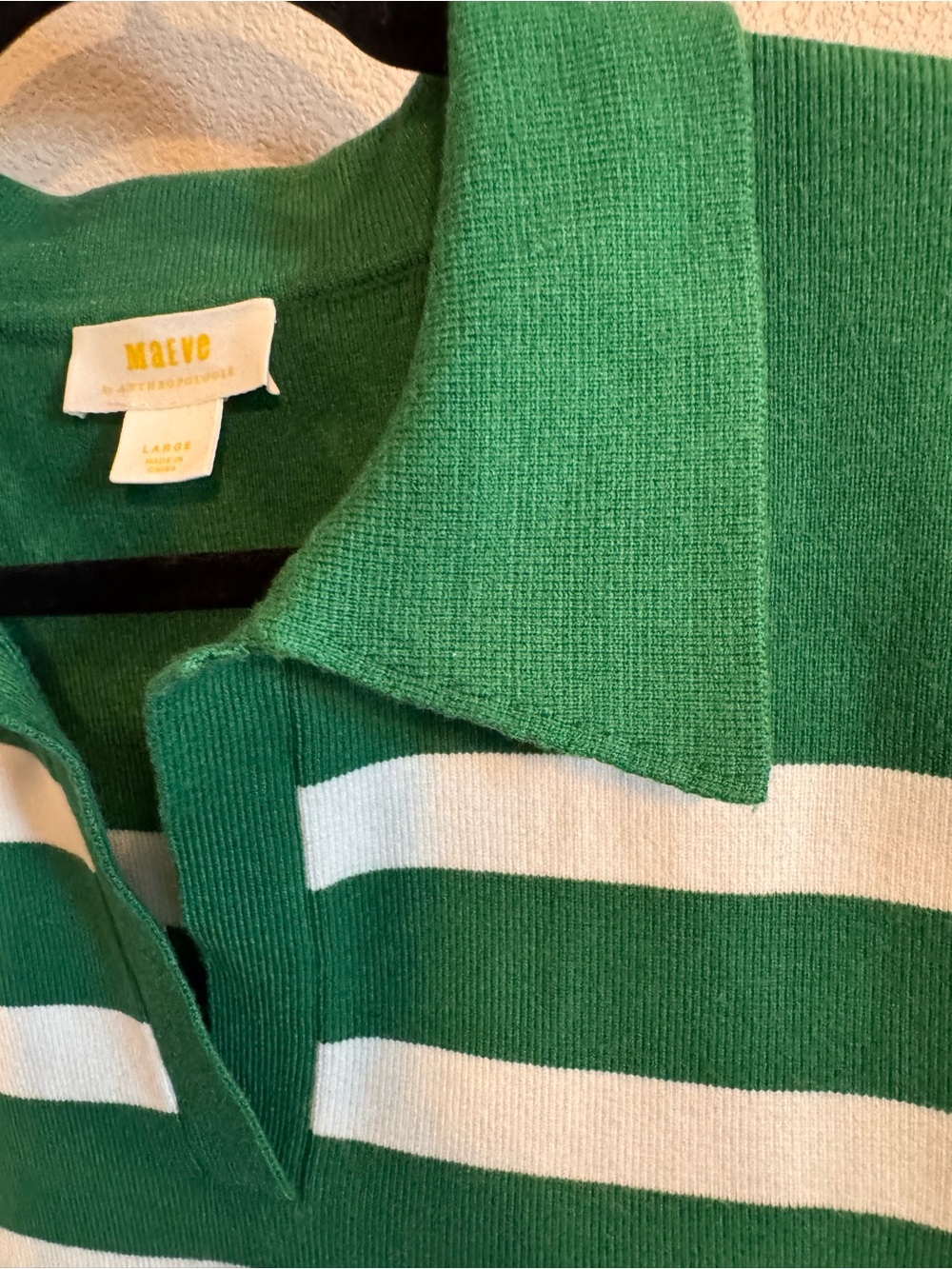 Anthropologie Maeve Green & White Striped Sleeveless Collared Polo Sweater Vest - Picture 5 of 9